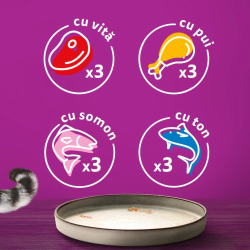 Whiskas Pure Delight hrană umedă pentru pisici adulte, selecții de carne în aspic 12 x 85 g