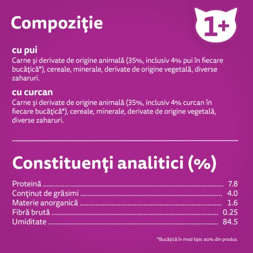 Whiskas hrană umedă pentru pisici adulte cu carne de pasăre în aspic 4 x 85 g