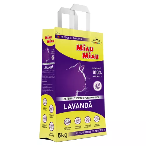 Miau Miau Așternut aglomerant pentru litieră, lavandă 5 kg