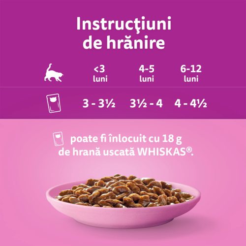 Whiskas Junior hrană umedă pentru pisici junioare, selecții clasice în sos de carne 4 x 85 g