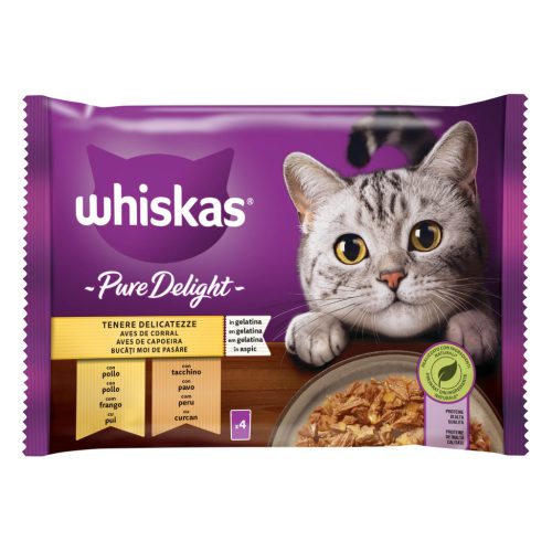 Whiskas Pure Delight hrană umedă pentru pisici adulte cu carne de pasăre în aspic 4 x 85 g