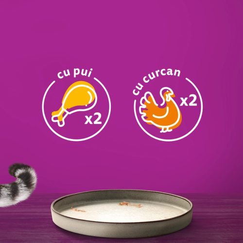 Whiskas Pure Delight hrană umedă pentru pisici adulte cu carne de pasăre în aspic 4 x 85 g
