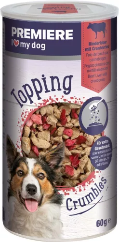 Premiere Topping Hrană pentru câini, cu vită ficat și merișoare 60 g