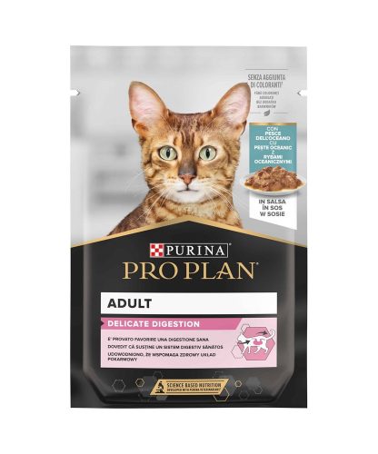 Pro Plan Delicate Digestion Hrană umedă pentru pisici adulte, cu pește oceanic în sos 85 g