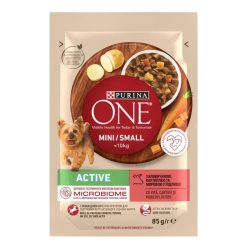   Purina One Mini Active Hrană umedă pentru câini, cu vită, cartofi și morcovi în sos 85 g