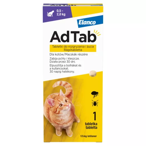 AdTab Comprimate masticabile împotriva căpușelor, puricilor și păduchilor pentru pisici 1 x 12 mg