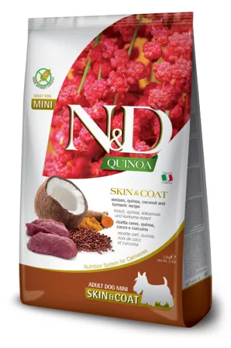 N&D Quinoa Skin & Coat Hrană uscată pentru câini adulți de talie mică, cu vânat 2,5 kg