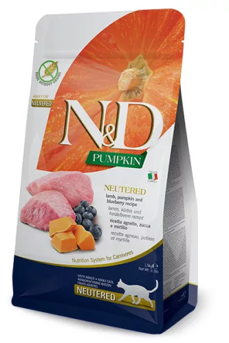 N&D Pumpkin Neutered Hrană uscată pentru pisici sterilizate cu miel 1,5 kg