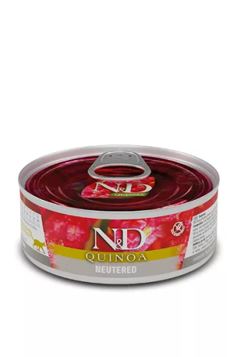 N&D Quinoa Neutered Hrană umedă pentru pisici sterilizate cu porc 80 g