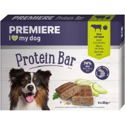   Premiere Snack Protein Bar Recompense pentru câini cu vită și mere 4 x 25 g