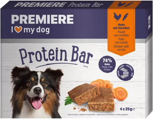 Premiere Baton proteic cu pui și morcov, gustare pentru câini adulți 25 g