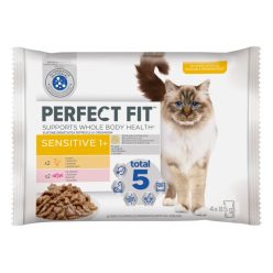   Perfect Fit hrană umedă cu pui și somon în sos pentru pisici sensibile adulte 4 x 85 g
