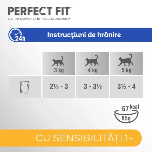 Perfect Fit hrană umedă cu pui și somon în sos pentru pisici sensibile adulte 4 x 85 g