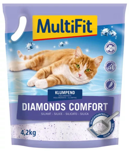 MultiFit Diamonds Comfort Așternut aglomerant din silicat pentru litieră 8 l