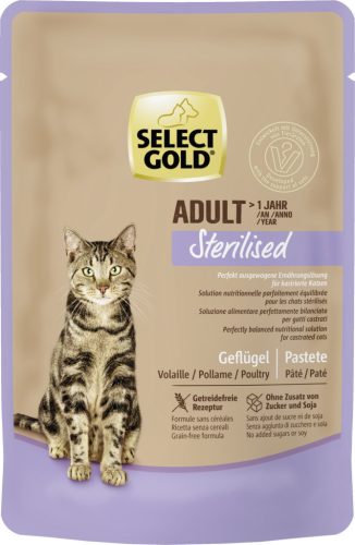 Select Gold Pliculețe pentru pisici adulte sterilizate, cu pasăre 85g 