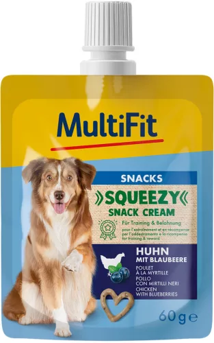 MultiFit Squeezys Recompensă cremoasă pentru câini, cu pui și afine 60 ml