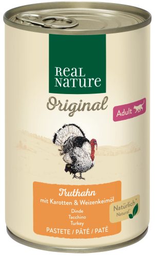 Real Nature Original Hrană umedă pentru pisici, cu curcan și morcovi  400 g
