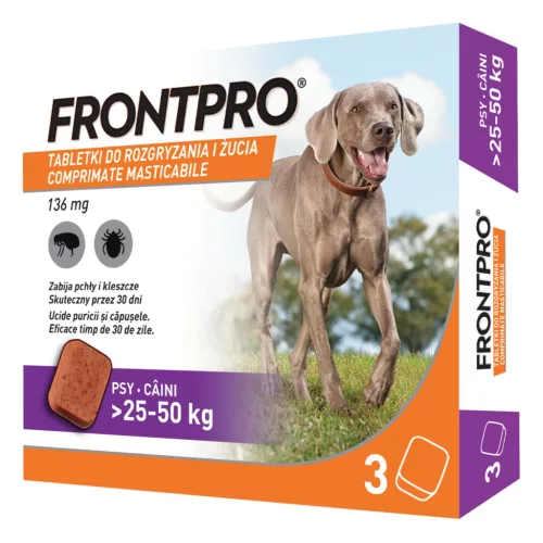 Frontpro Comprimate masticabile antiparazitare pentru câini de 25-50 kg, 3 tablete x 136 mg