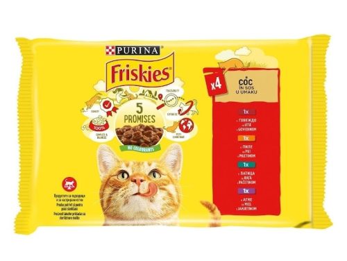Friskies Hrană umedă pentru pisici adulte, cu pui, vită, miel, rață în sos 4 x 85 g