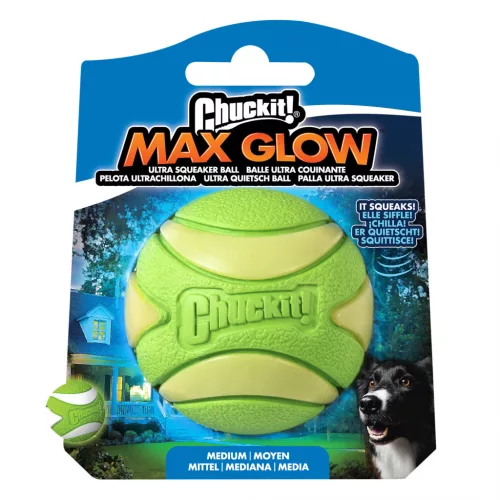 Chuckit! Max Glow Ultra Squeaker Ball Jucărie pentru câini M