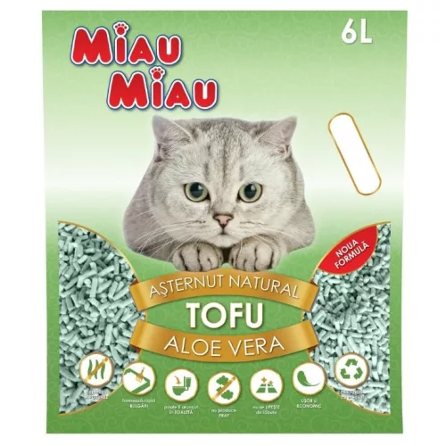 Miau Miau Așternut aglomerant tofu pentru litieră, aloe vera 6L