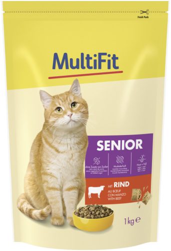 MultiFit Senior Hrană uscată pentru pisici, cu vită 1 kg