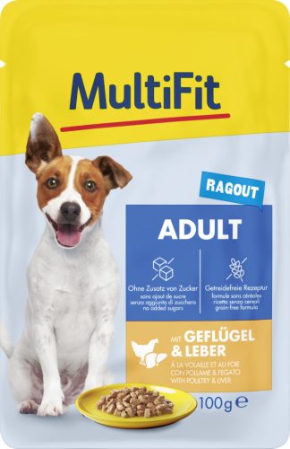 MultiFit Hrană pentru câini adulți, cu pasăre și ficat 100 g