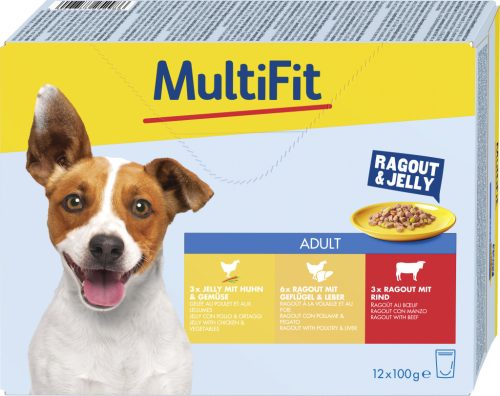 MultiFit Hrană umedă pentru câini adulți, bucăți în aspic 12x100 g