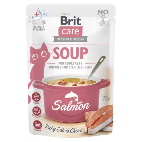 Brit Care Soup Hrană umedă pentru pisici adulte cu somon 75 g
