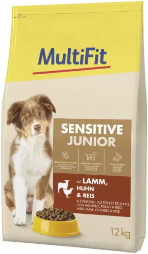 MultiFit Sensitive Hrană uscată pentru câini junior, cu miel și pasăre 12 kg