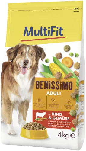 MultiFit Benissimo Hrană uscată pentru câini adulți, cu carne de vită și legume 4kg