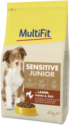 MultiFit Sensitive Hrană uscată pentru câini junior, cu miel și pui 4 kg