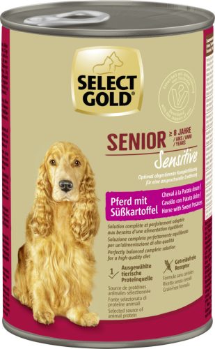Select Gold Sensitive Hrană umedă pentru câini seniori, cal și cartofi dulci 400 g