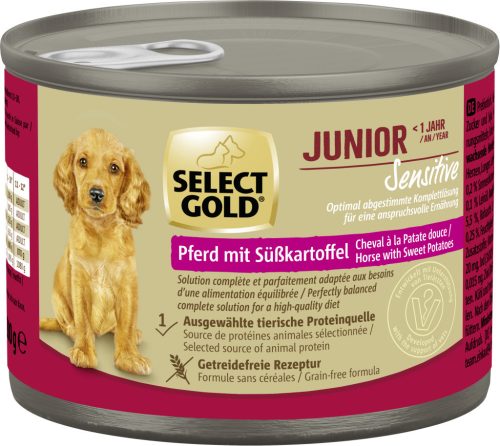 Select Gold Sensitive Hrană umedă pentru câini juniori, cal și cartofi dulci 200 g