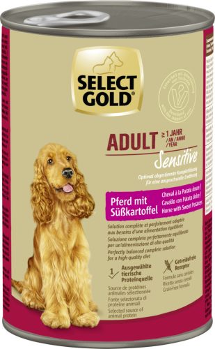 Select Gold Sensitive Hrană umedă pentru pentru câini adulți, cu cal și cartofi dulci 400 g