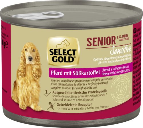 Select Gold Sensitive Hrană umedă pentru câini seniori, cu cal și cartofi dulci 200 g