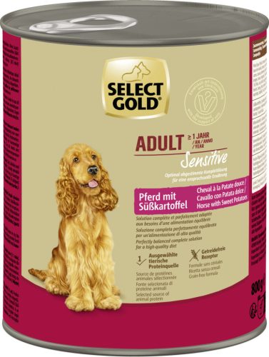 Select Gold Sensitive Hrană umedă pentru câini adulți de talie medie, cu cal și cartofi dulci 800g