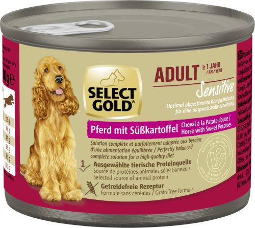Select Gold Sensitive Hrană umedă pentru pentru câini adulți, cu cal și cartofi dulci 200 g