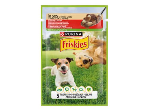 Friskies Hrană umedă pentru câini adulti, cu vită și cartofi în sos 85g