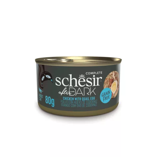 Schesir After Dark Hrană umedă completă pentru pisici adulte cu pui și ou de prepeliță 80 g