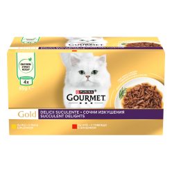   Gourmet Gold Delicii Suculente Hrană umedă pentru pisici, cu pui și vită 4x85 g