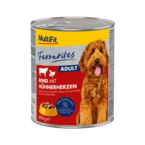 MultiFit Favourites Hrană pentru câini, cu vită și inimi de pui 800g