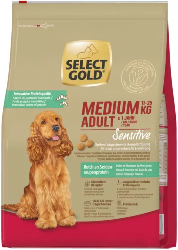Select Gold Sensitive Medium Hrană uscată pentru câini bogată in viermi de mătase 4 kg