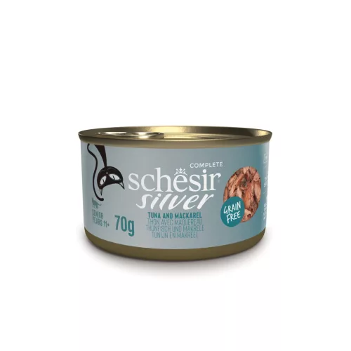 Schesir Silver Hrană umedă completă pentru pisici senioare cu ton și macrou 70 g