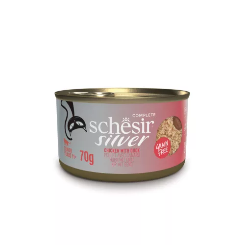 Schesir Silver Hrană umedă completă pentru pisici senioare cu pui și rață 70 g