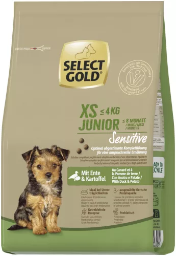 Select Gold Sensitive XS Hrană uscată pentru câini juniori cu rață și cartofi 1 kg
