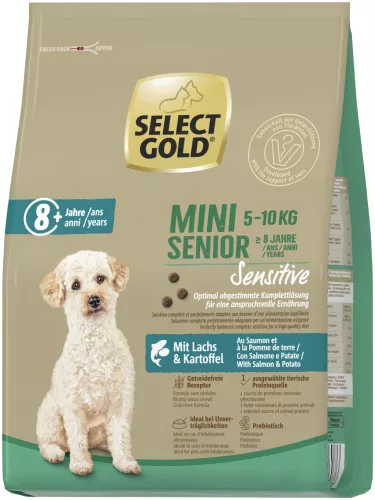 Select Gold Sensitive Hrană uscată pentru câini seniori de talie mică cu somon și cartofi 4 kg