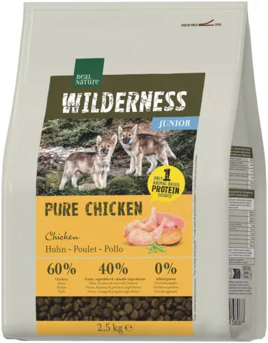 Real Nature Wilderness Hrană uscată pentru câini junior, cu pui 2,5 kg