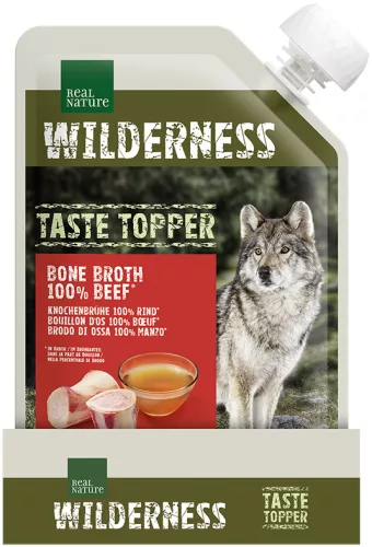 Real Nature Wilderness Topping pentru câini cu supă de oase de vită 200 g