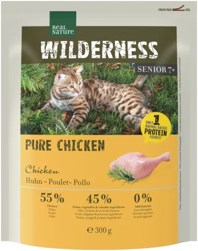 Real Nature Wilderness Hrană uscată pentru pisici senior cu pui 300 g